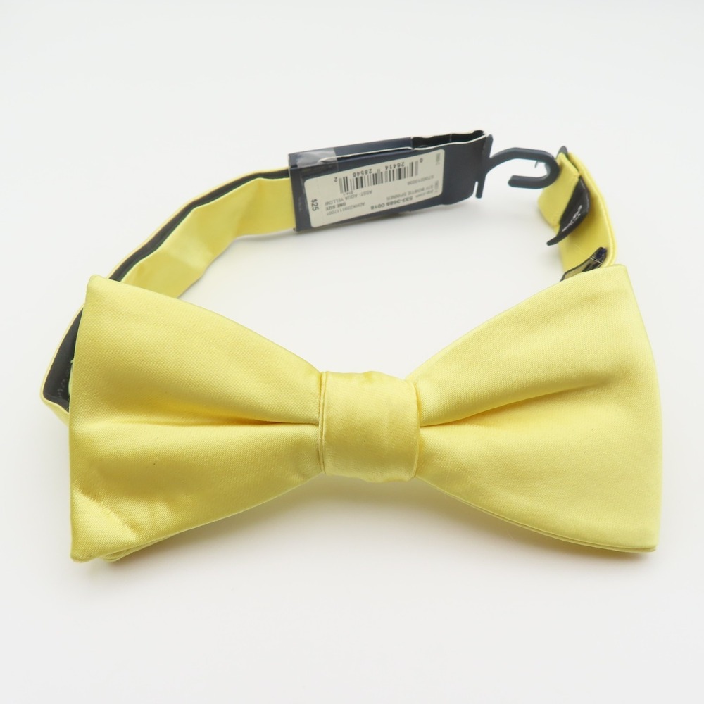 Stafford Bow Tie Yellow Solid 2.25" Wide Pre Tied Polyester Tuxedo NEW